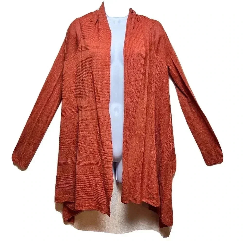 Moth Anthopologie Wool Linen Blend Orange Asymmetric Open Sweater Cardigan Sz M